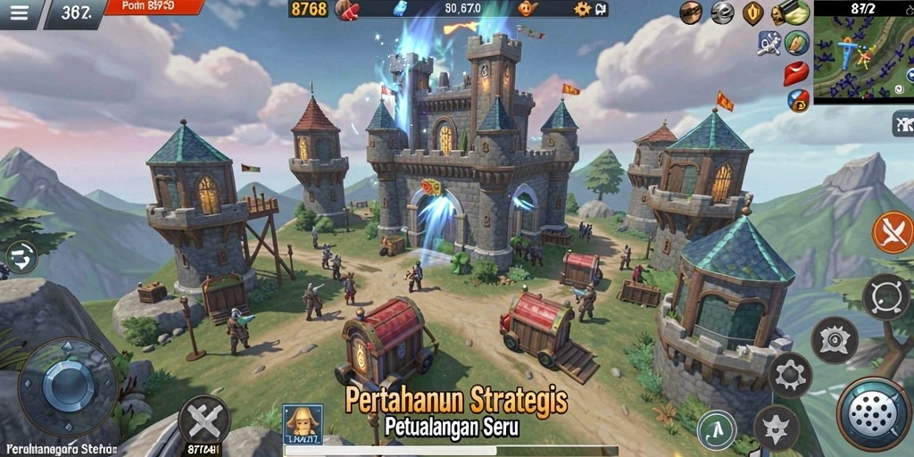Screenshot utama 8768 menampilkan aksi menara pertahanan yang mendebarkan.