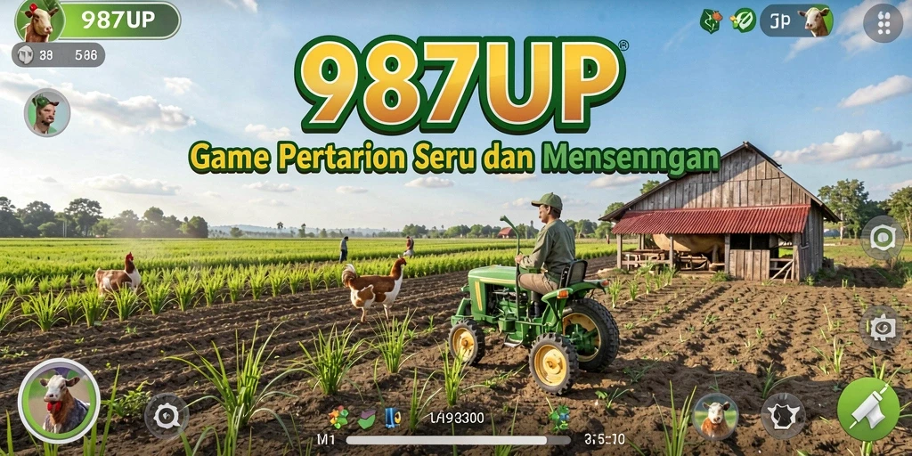 Tampilan gameplay seru 987UP dengan aktivitas bercocok tanam.