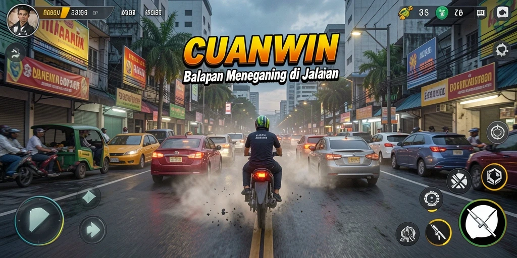 Screenshot utama CUANWIN menampilkan aksi balapan yang menegangkan.