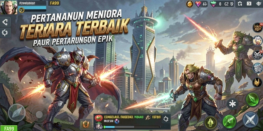 Screenshot gameplay FA99 menunjukkan menara yang siap bertahan menghadapi serangan musuh.
