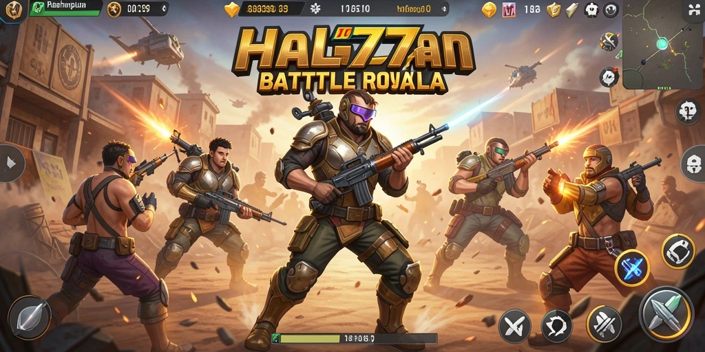 Screenshot utama menunjukkan aksi intens dalam pertempuran Battle Royale HALO777.