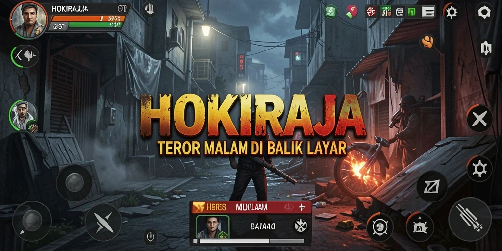 Tampilan gameplay menegangkan HOKIRAJA yang penuh dengan kegelapan.