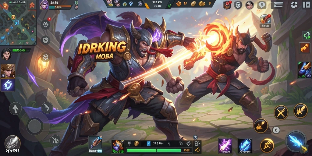 Tampilan gameplay seru IDRKING dengan berbagai karakter hero.
