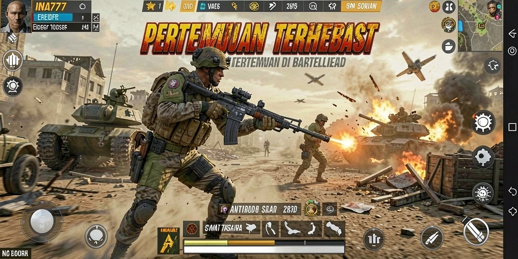 Screenshot permainan INA777 menampilkan aksi Battle Royale yang mendebarkan.