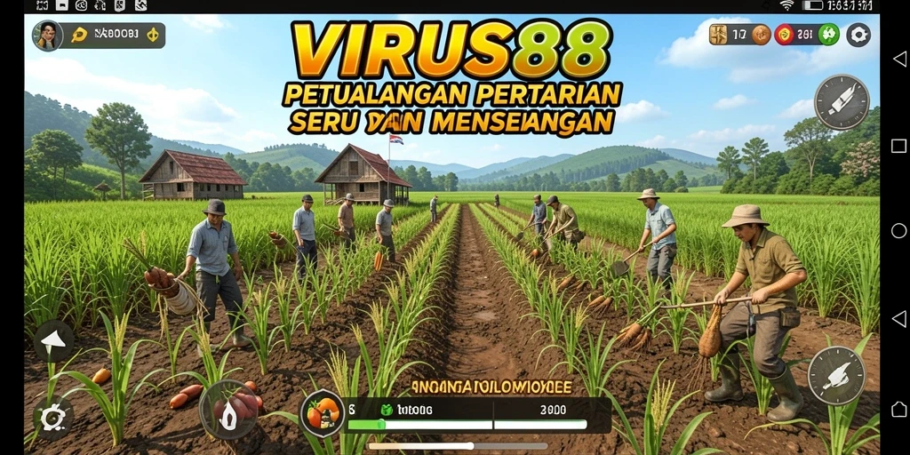 Screenshot menunjukkan gameplay seru di ladang VIRUS88.