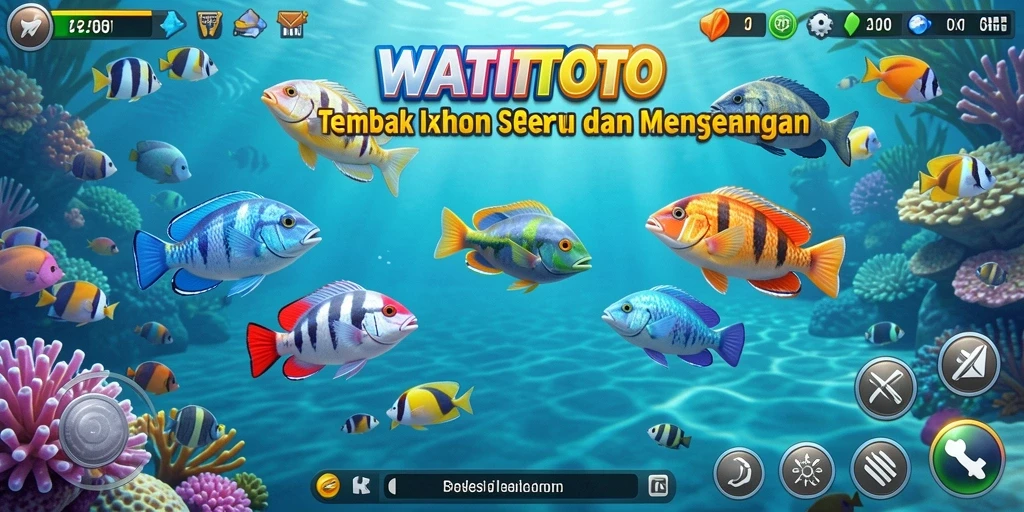 Gameplay seru dalam WATITOTO menembak ikan di bawah laut.