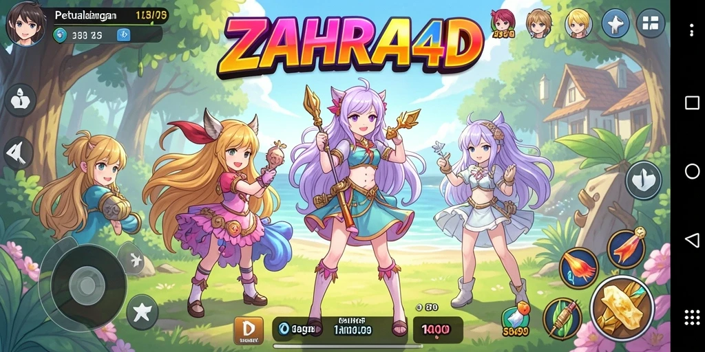 Tampilan gameplay ZAHRA4D yang penuh aksi dan karakter menarik.